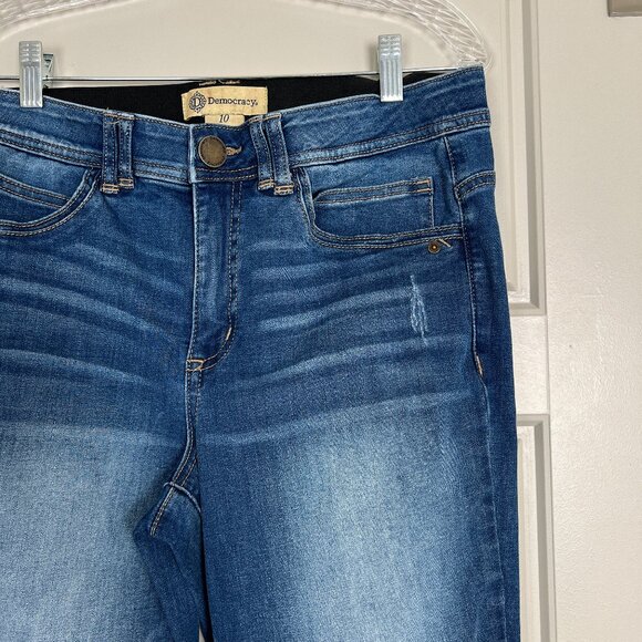 Democracy Jeans Ab Technology Flare Tummy Control Medium Wash Raw Hem Sz 10 - Picture 3 of 9